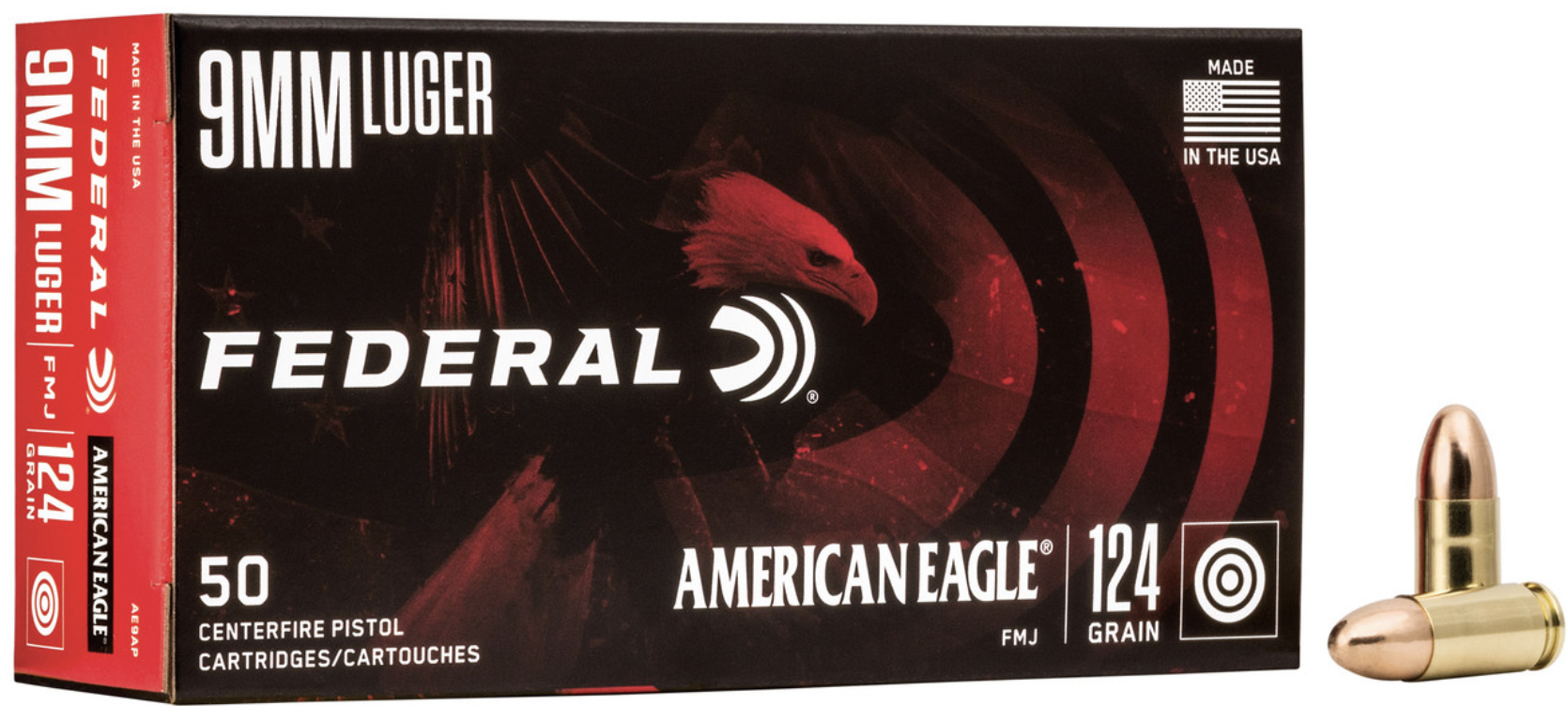 Federal American Eagle 9MM 124 Grain Full Metal Jacket 50 Rounds ...