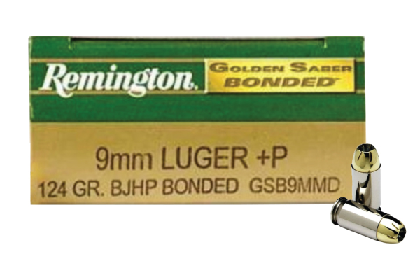 Remington 9mm +P Ammo Golden Saber GSB9MMD 124 Gr Bonded HP-29351 50 Rounds-img-0